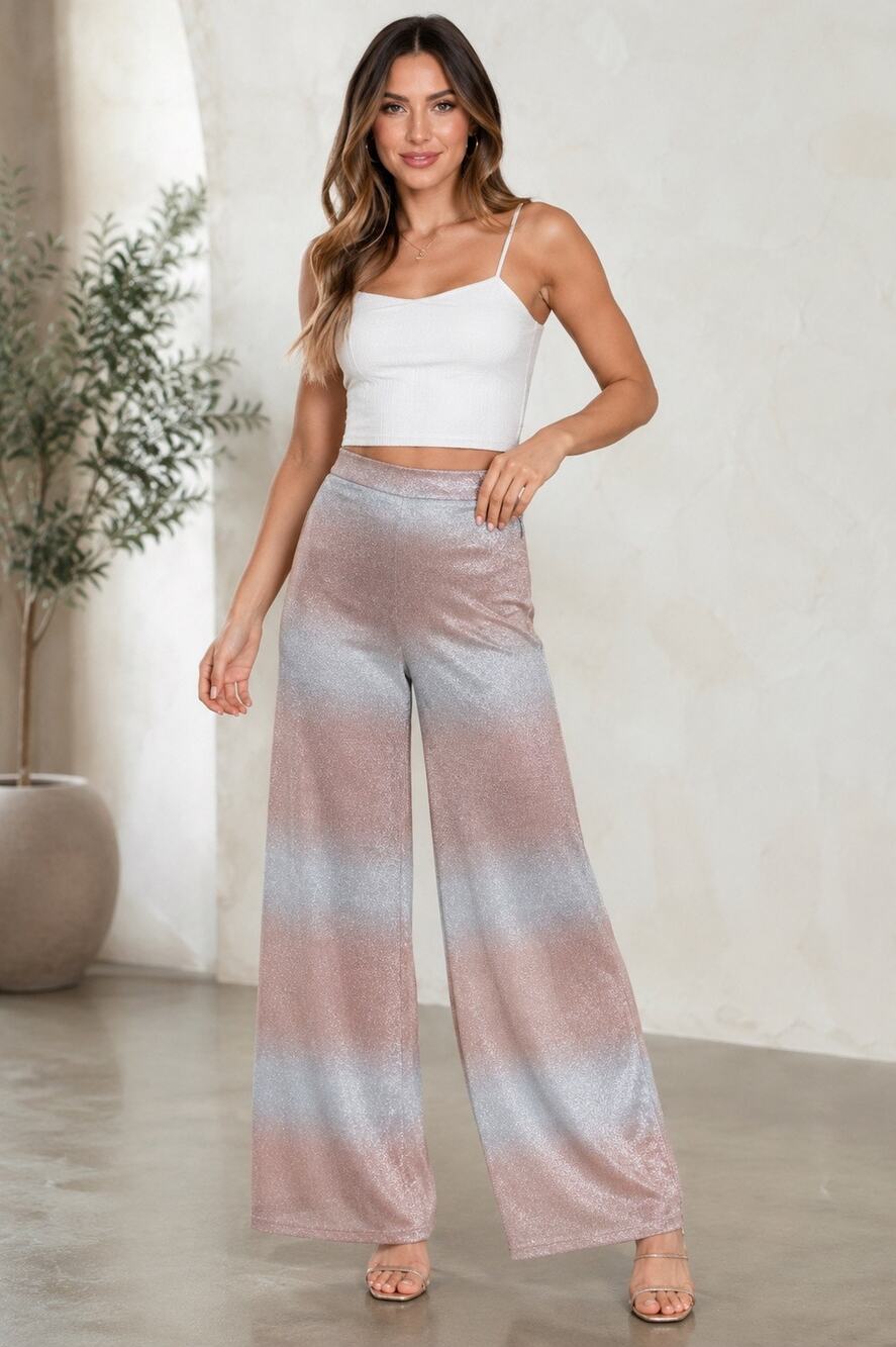 Traffic People Bleeding Beauties Glitter Wide Leg Pants Gold Small NWT